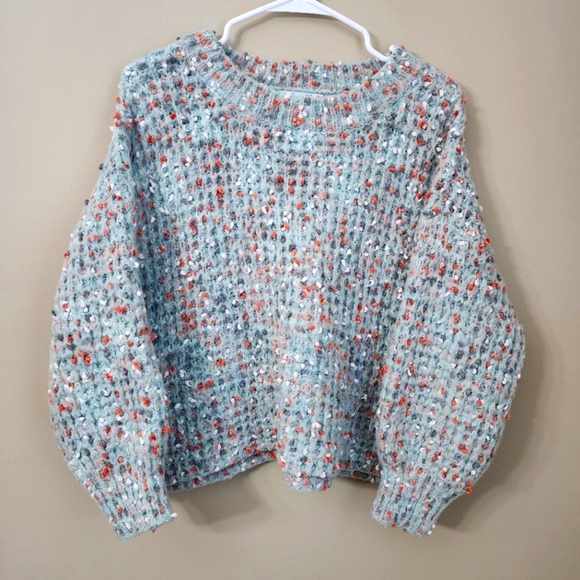 She and sky size M / L oversized sweater shaggy sage green orange  pullover - Picture 1 of 6